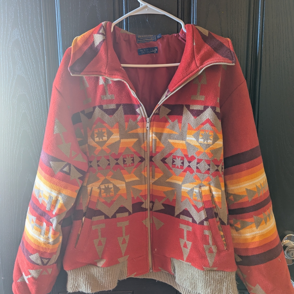 RARE Vintage Pendleton Red Geometric Zip-Up Jacket Size XL Authentic